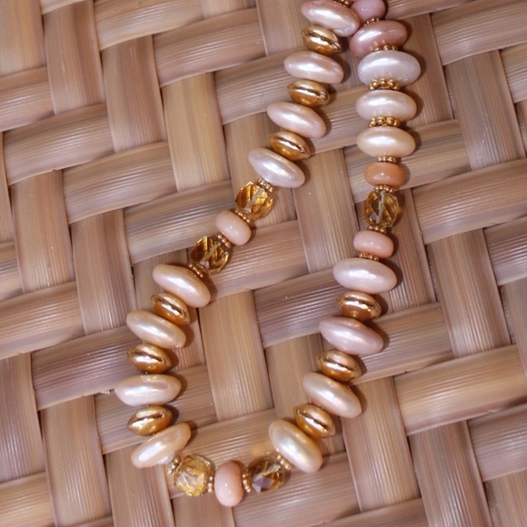 Pink Opal, Citrine, Pearl and Vermeil necklace - Picture 3 of 8